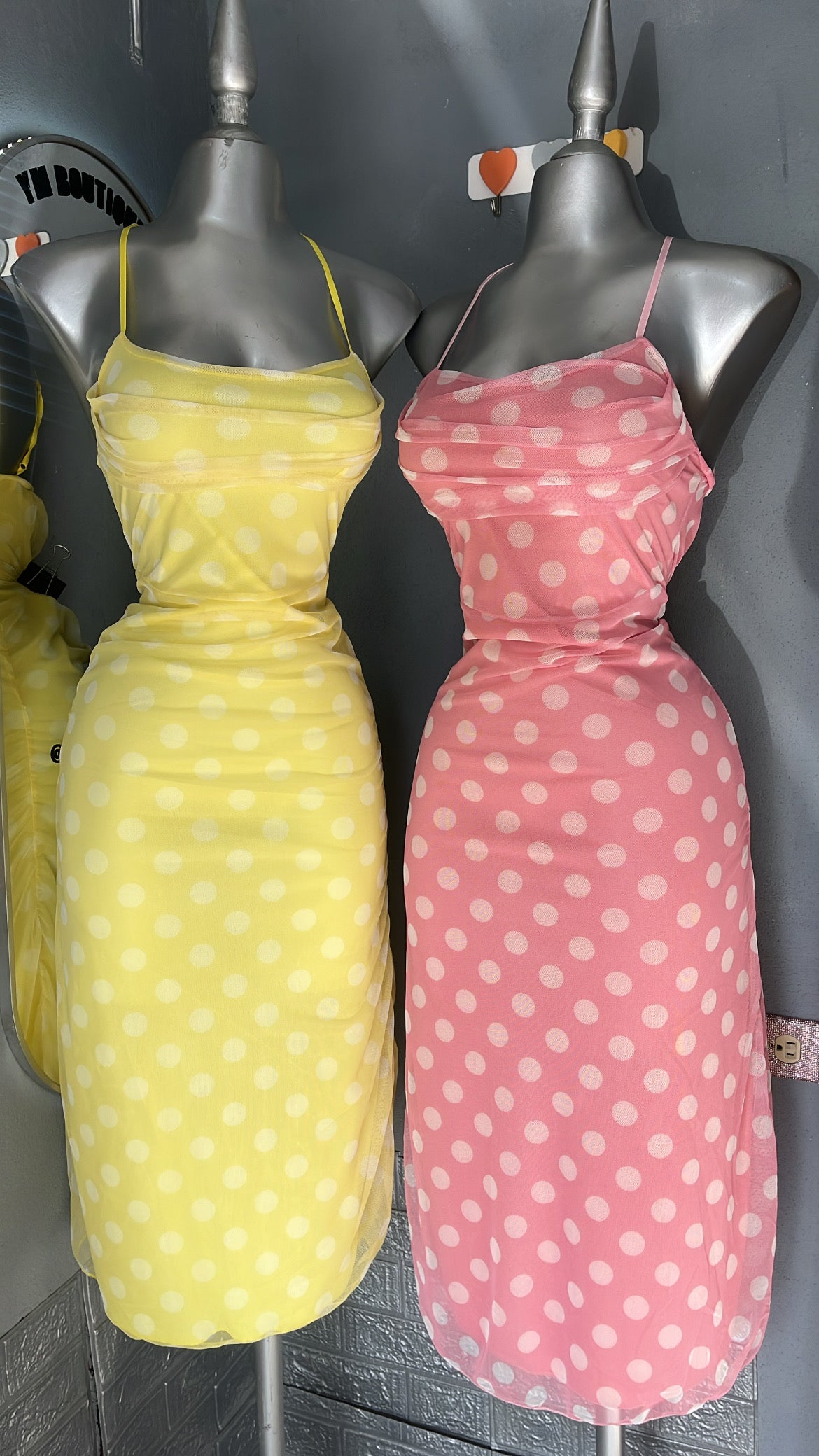 vestido largo mesh polka dots