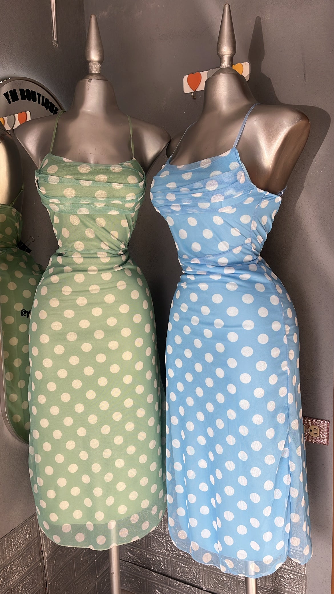 vestido largo mesh polka dots